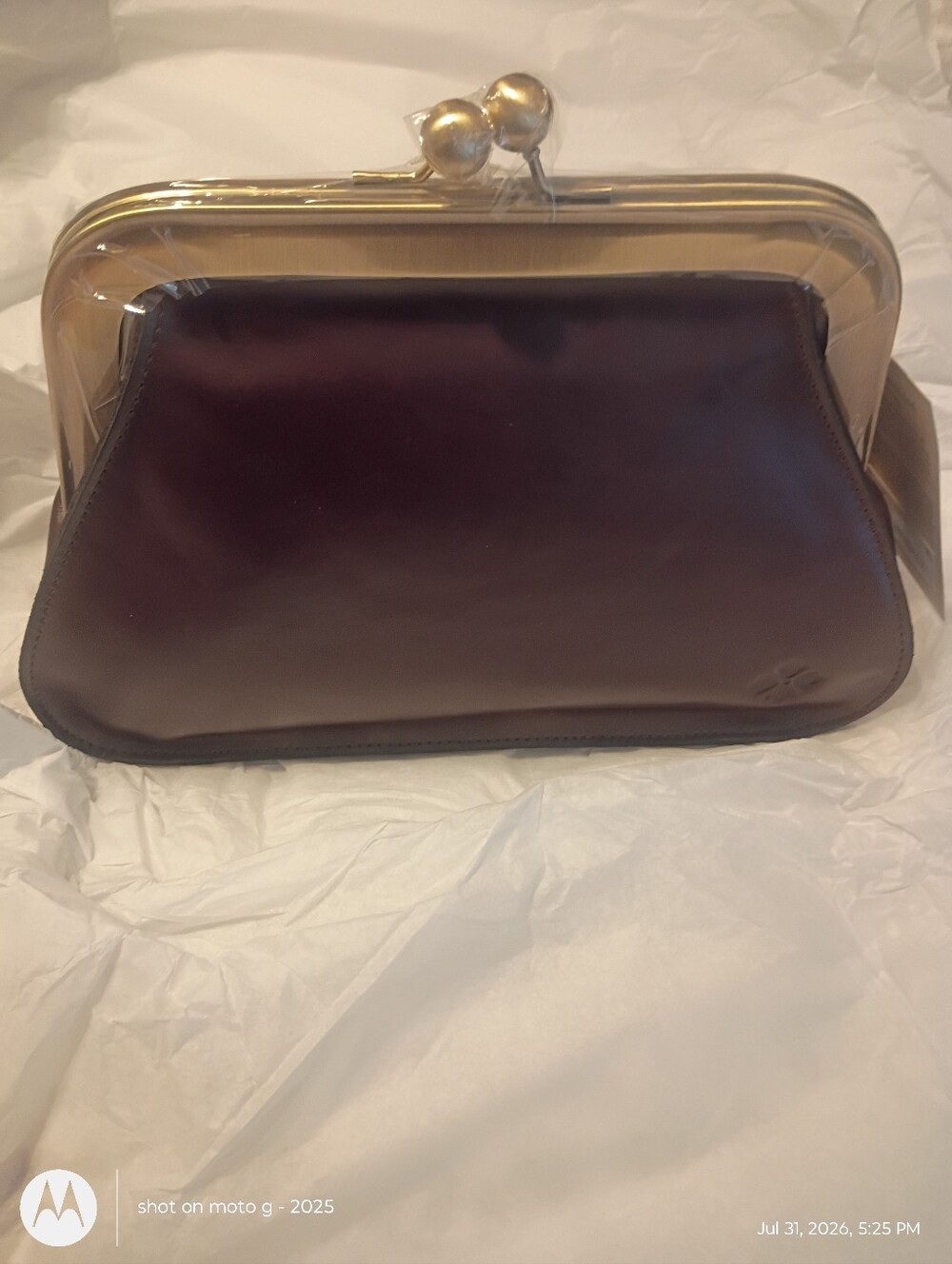 Patricia Nash Vintage Distressed Collection Leather Chocolate Kisslock FrameBag